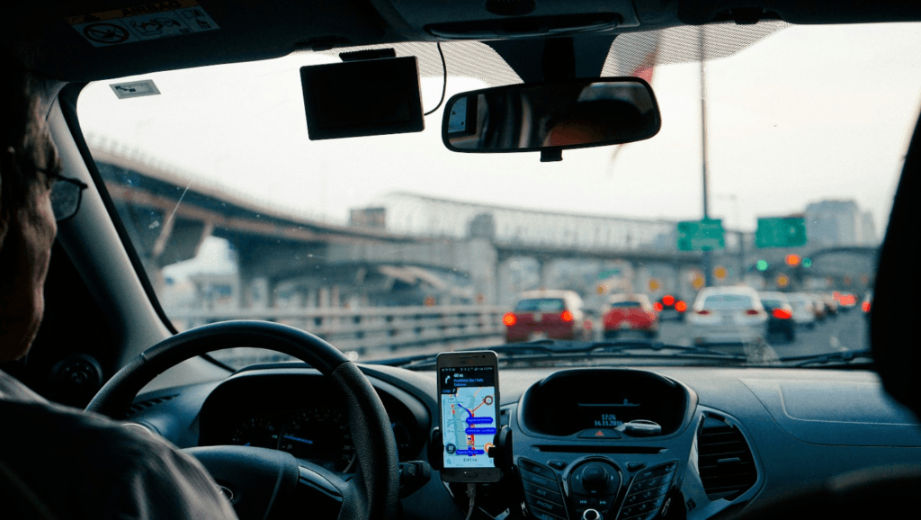 A car’s interior with vehicle security cameras