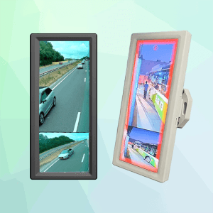 Screen displaying synchronized DVR camera feed