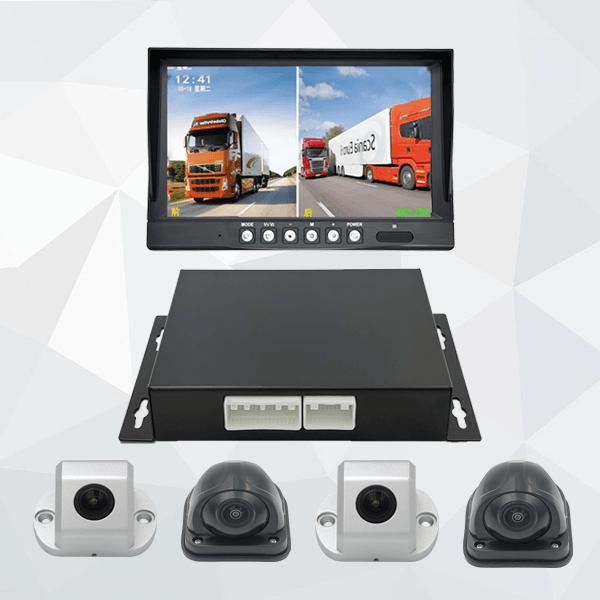 Vehicle monitor, mobile DVR, and four exterior cameras for multi-channel surveillance